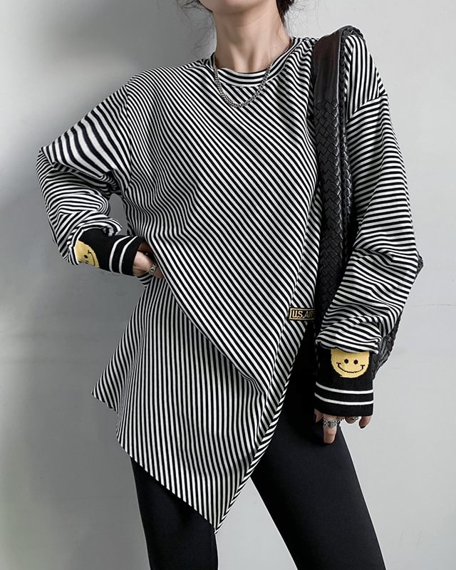 Slit striped casual top