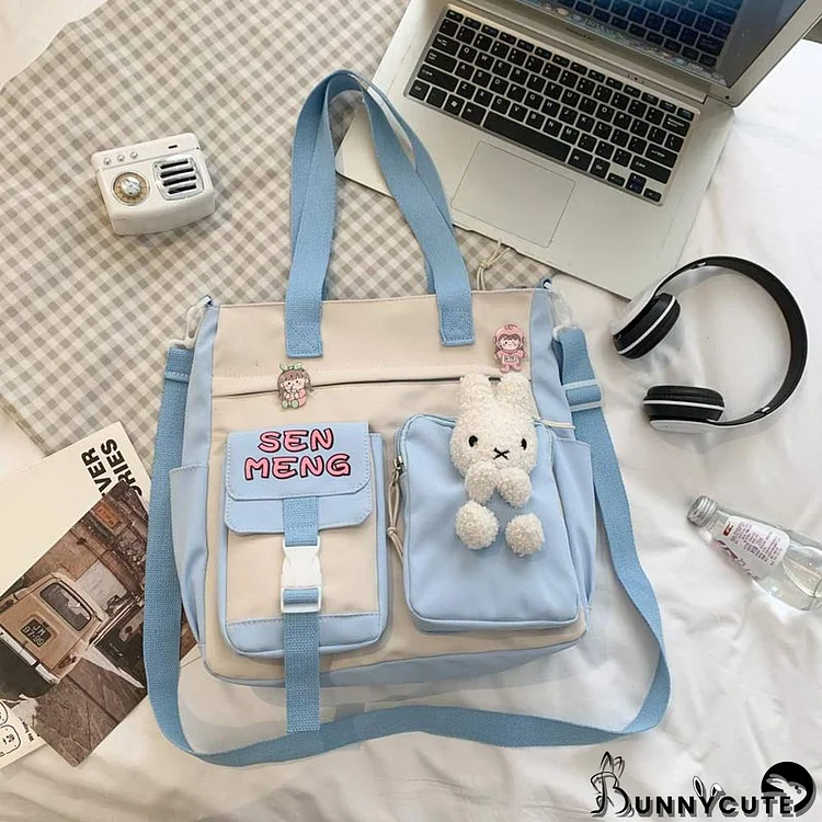 Lovely Cartoon Doll Square Canvas Crossbody Bag