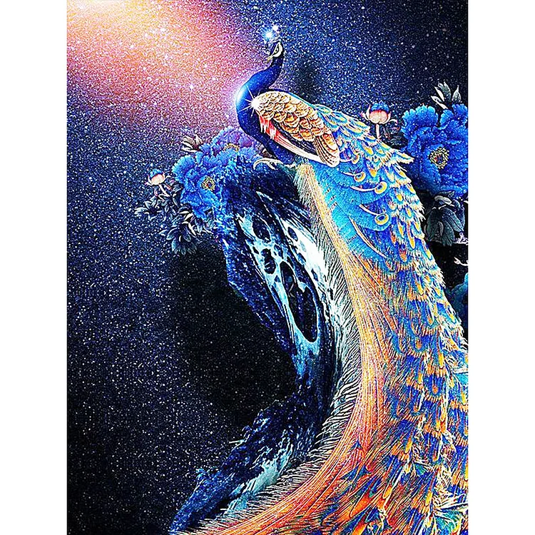 Full Round Diamond Painting - Peacock Under The Starry Sky 30*40CM