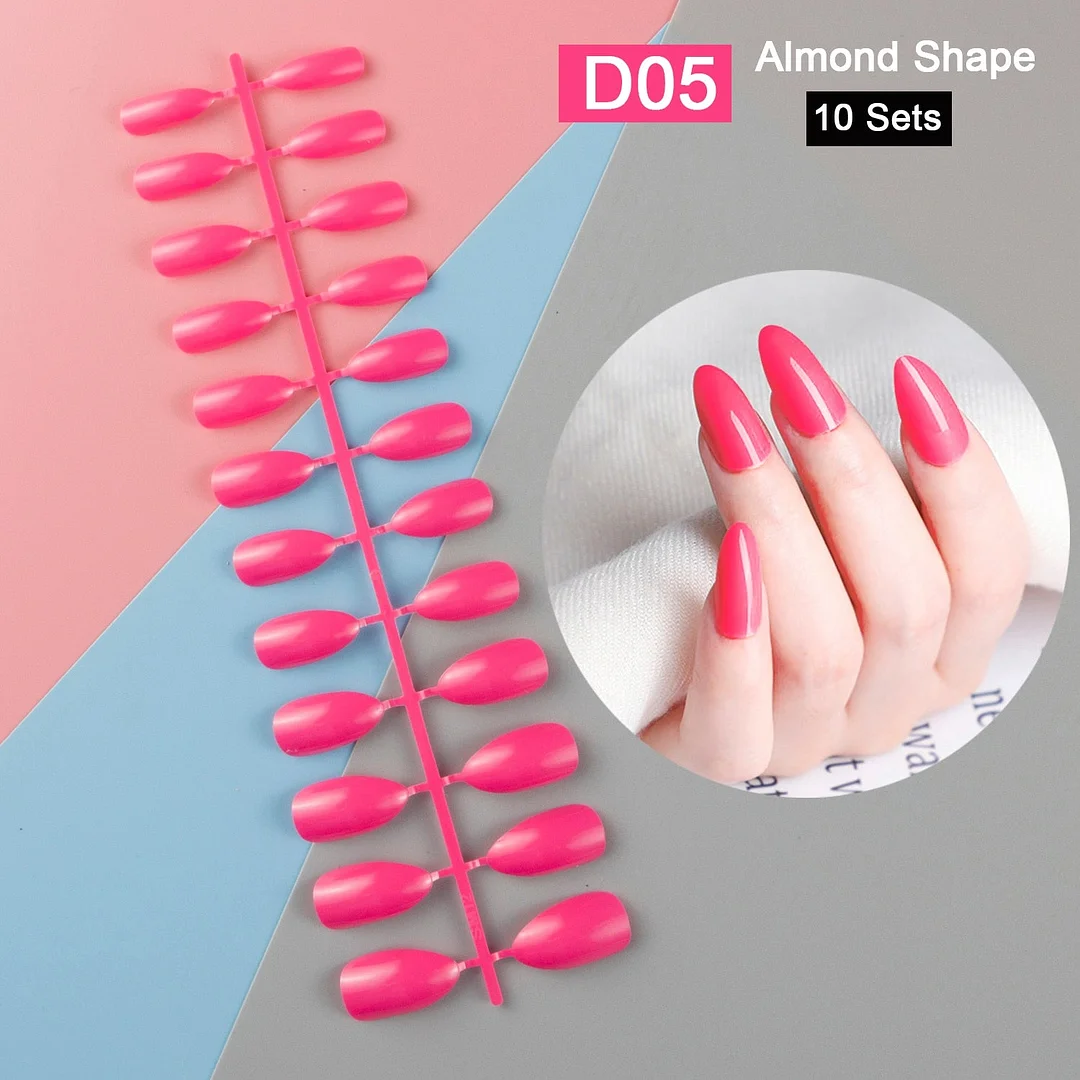 10 Sets/Pack Mixed Solid Colors Coffin Round Square Almond Shape False Nails Full Cover Nail Tips Short Fake Nails Tip Manicure-Nail Inspo