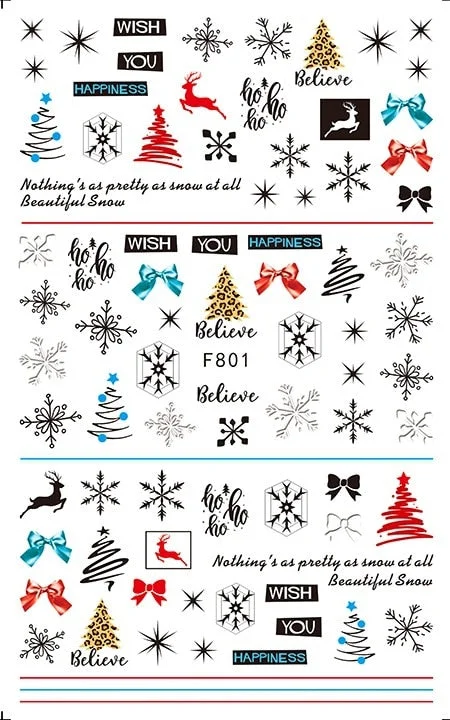 1pcs Autumn Winter Nail Sticker Robin Snow Birds Flower New Year Halloween Christmas 3D Decals Nail Art Design Decor Accessories-Nail Inspo