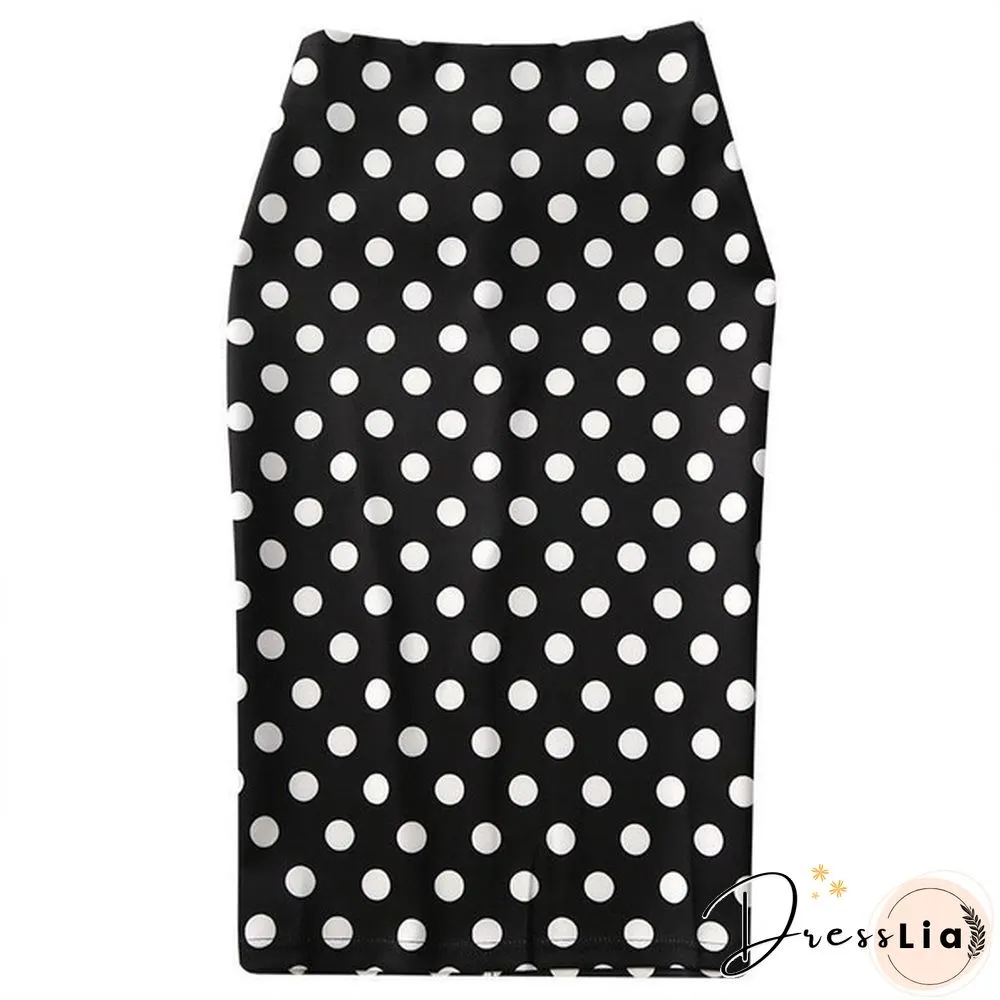 Summer New Polka Dot High Waist Skirt Mid-Length Slit Bag Hip Skirt Female Plus Size Skirts Womens Print Casual