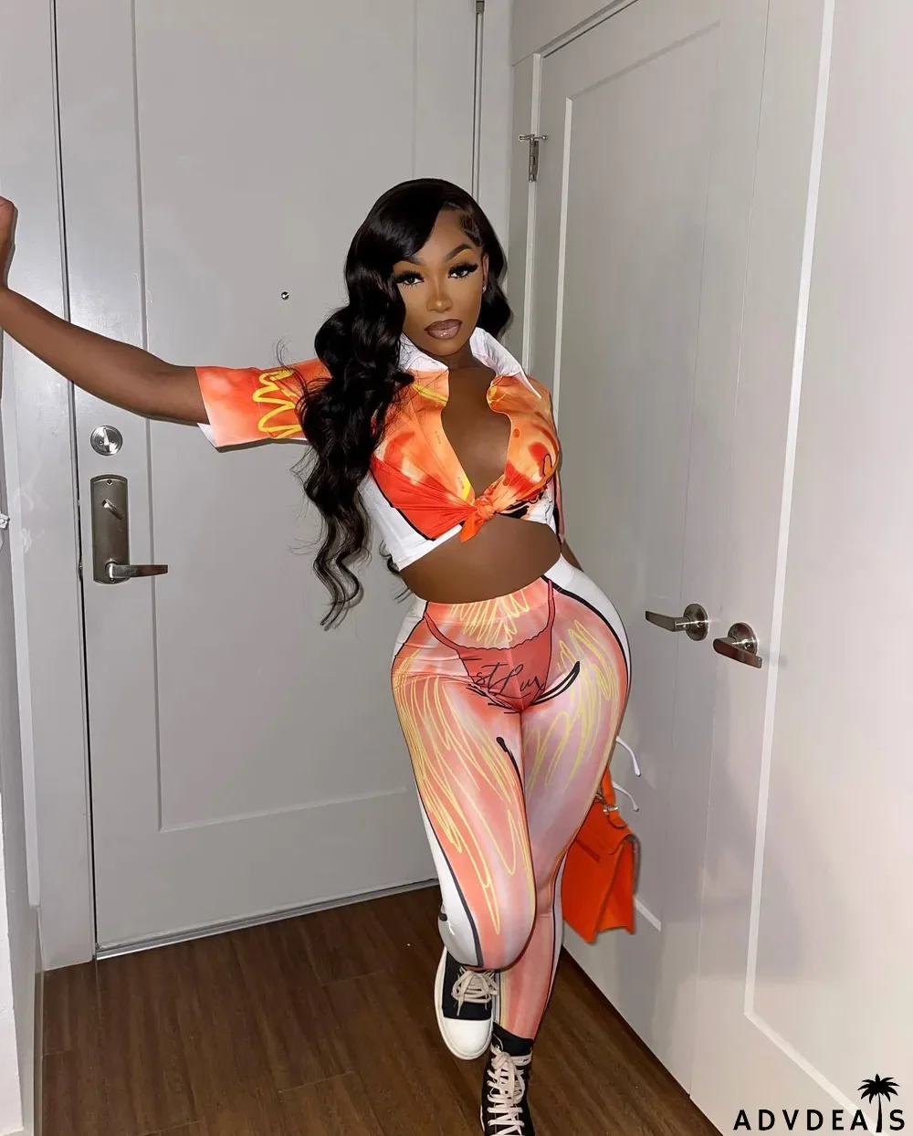 Fashion Two Piece Summer Print Chic Sweet Short Sleeve Pants Set