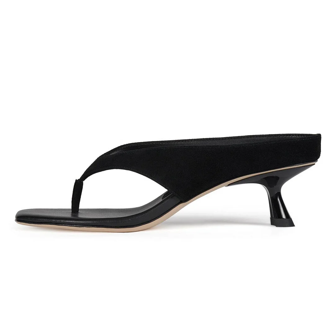 YDN Casual Open Toe Patchwork Spool Heel Mules Shoes in Black