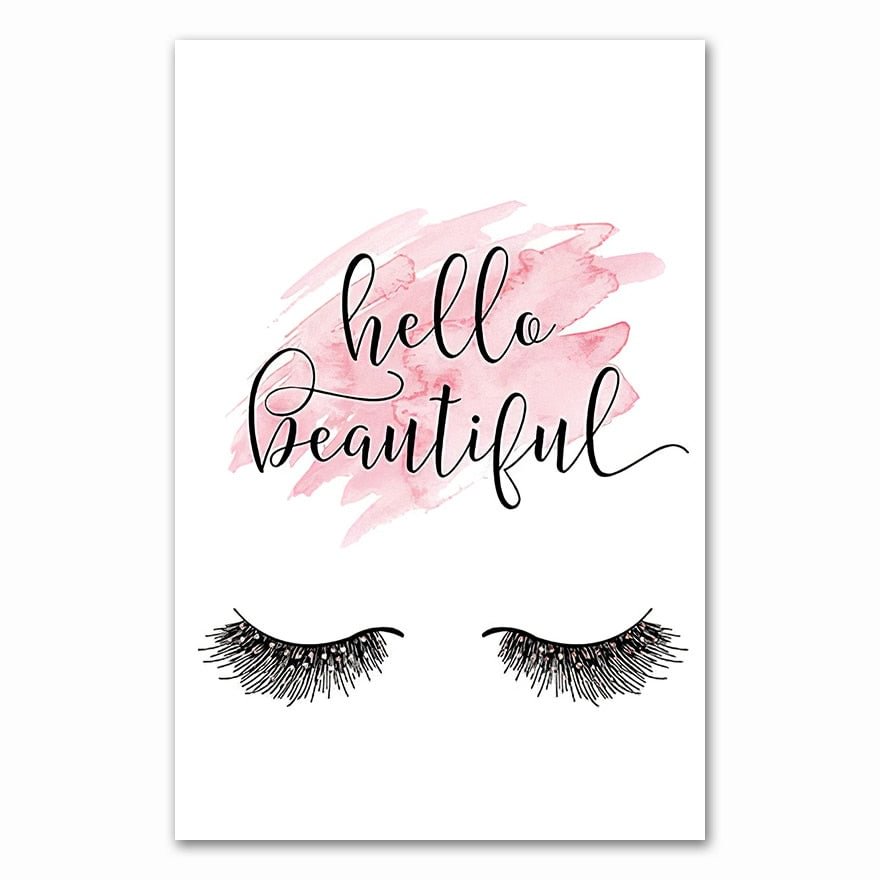 Pink Flower Perfume Fashion Poster Eyelash Lips Makeup Print Canvas Art Painting Wall Picture Modern Girl Room Home Decoration