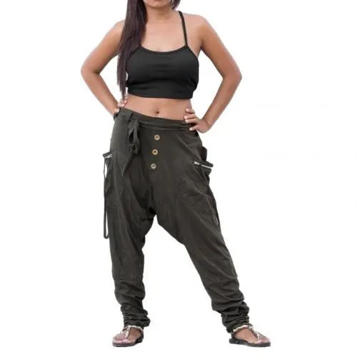 Women Stylish Drop Crotch Waist BeltMa Pockets Harem Pants Long Baggy Trousers