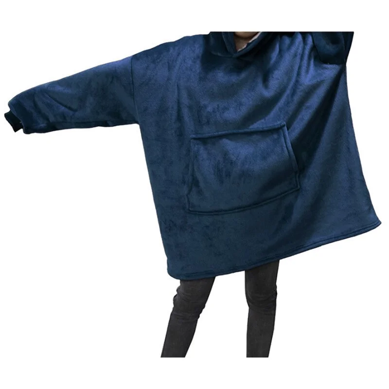 Winter Women Blanket Hooded Sweatshirt Solid Fleece Warm Long Sleeve Oversize Long Hoodies TV Pocket Blanket Female Robe Coat