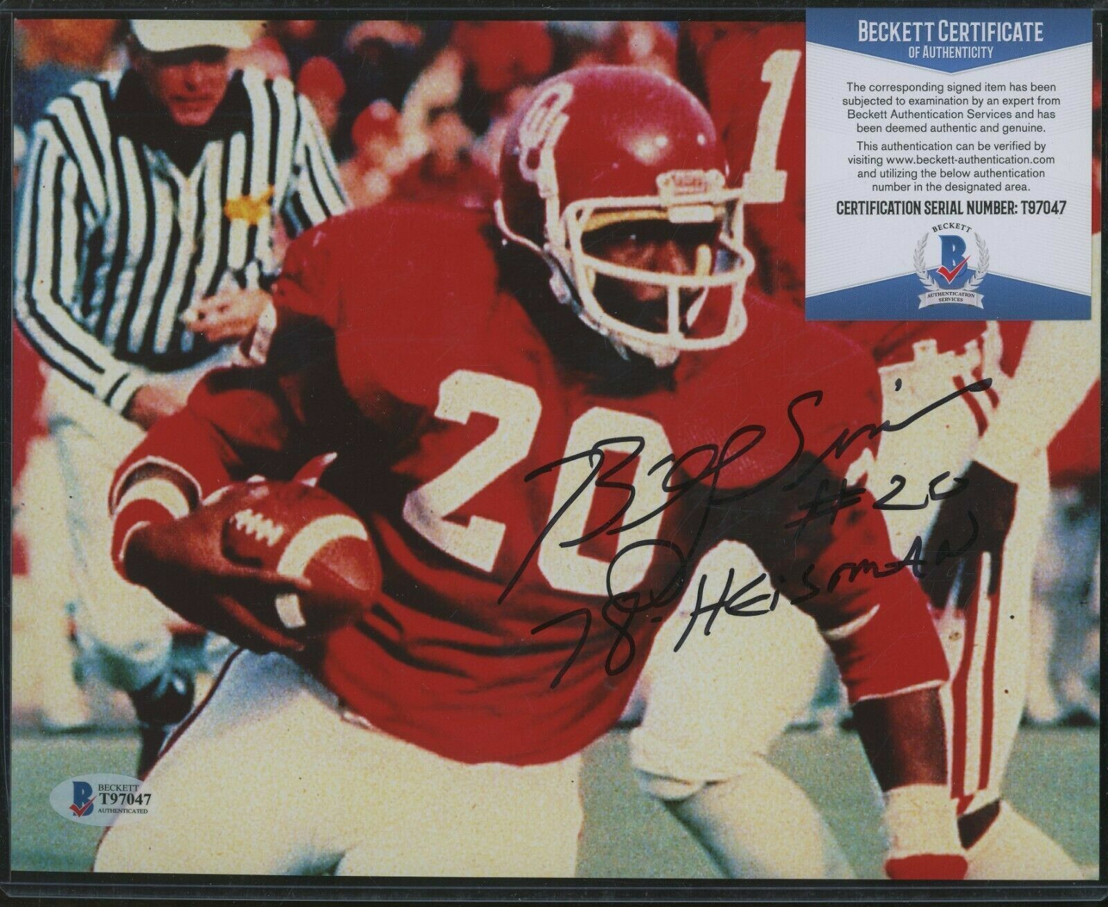 Billy Sims signed Oklahoma Sooners 8x10 autographed Photo Poster painting BAS COA