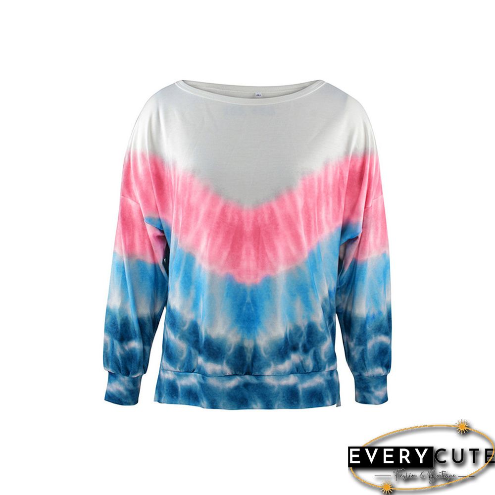 Pink Color Block Tie Dye Long Sleeve Sweatshirt