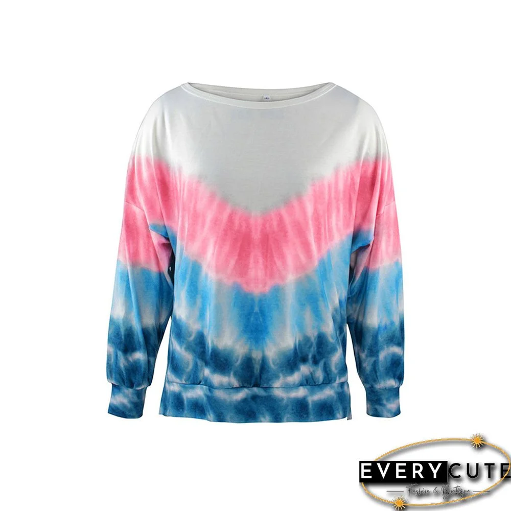 Pink Color Block Tie Dye Long Sleeve Sweatshirt