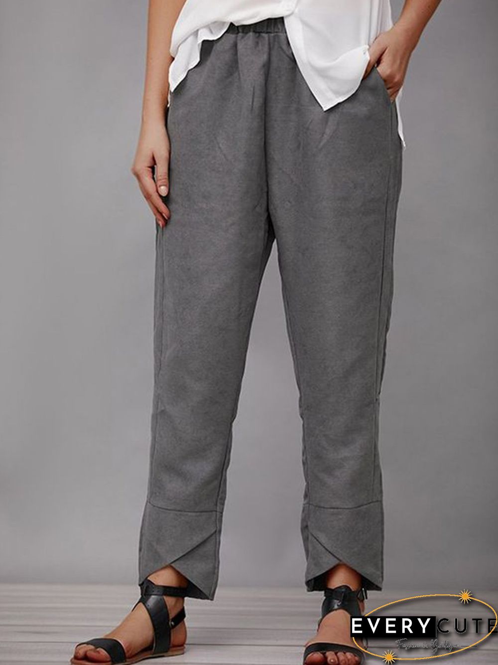 Women Casual Plain Autumn Natural Lightweight Standard Straight pants Long H-Line Casual Pants