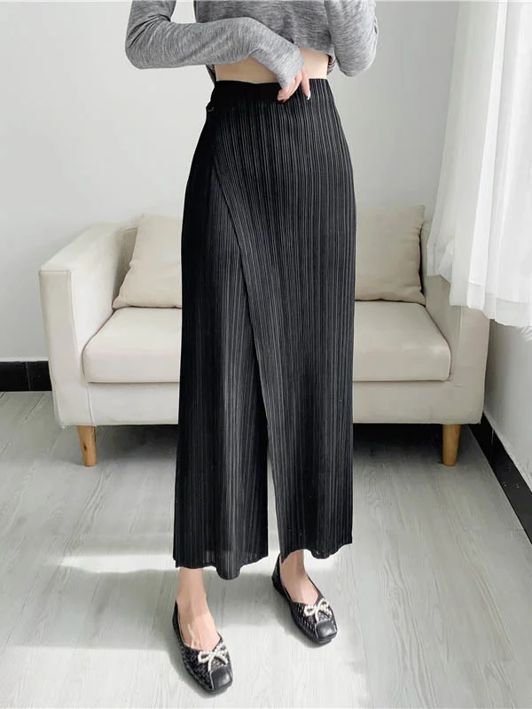 Column Irregularity Pleated Solid Color Casual Pants Bottoms
