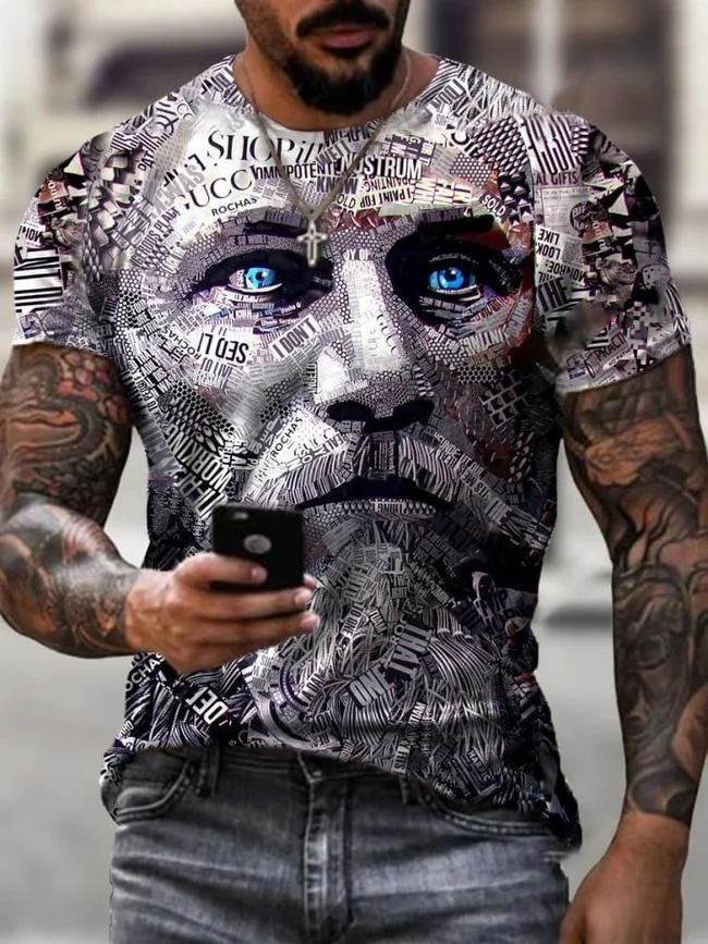Designer vintage Viking warrior print T-shirt
