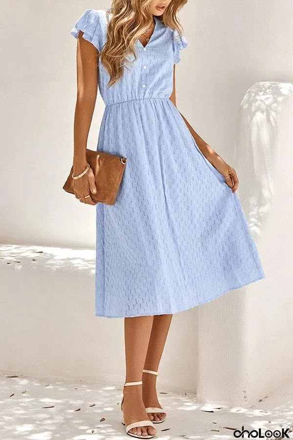 Sweet Elegant Solid V Neck A Line Short Sleeve Dress