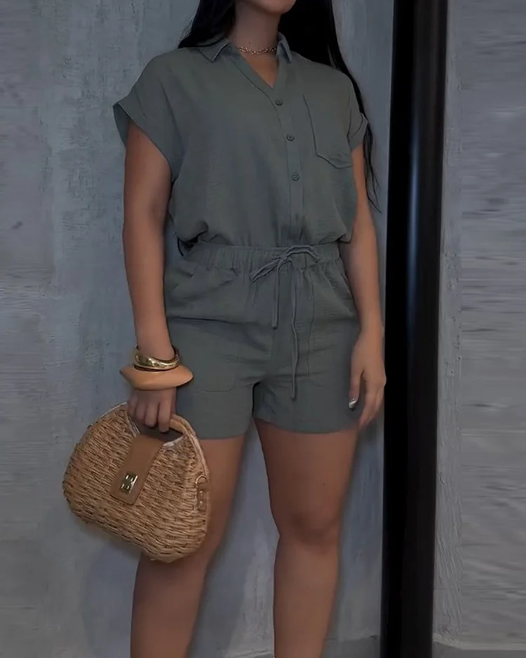 Lapel sleeveless solid color mini two-piece suit