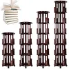 [US Local Warehouse] 6 Tier Bamboo Rotating Bookshelf on Wheels 360 Spinning Book Shelf Tower Round Revolving Bookcase Organizer Rolling Bookshelves for Small Space Corner Bedroom Office