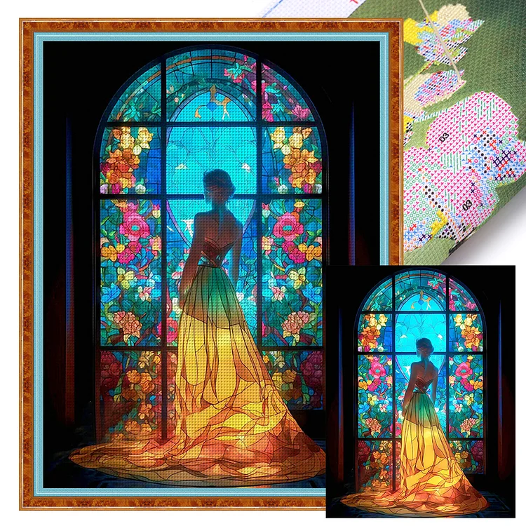 Glass Art - Woman In Long Skirt - Printed Cross Stitch 11CT 50*65CM