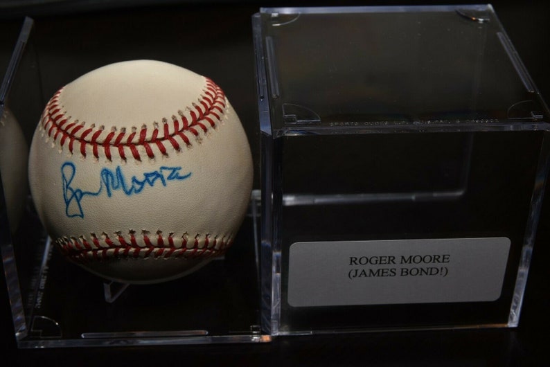 Roger moore signed autographed rawlings baseball james bond 007 rare