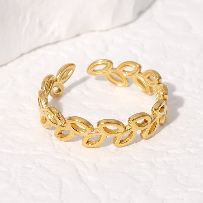 Open Ring Refreshing Leaf Stainless Steel Electroplating Rings