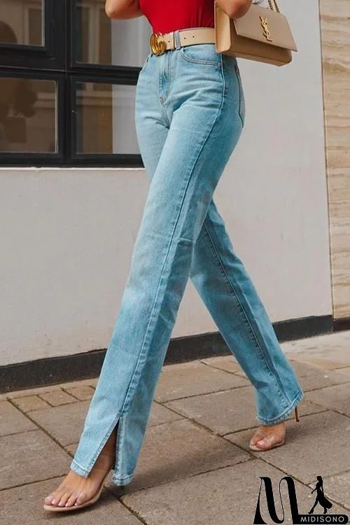 High Waist Ripped Slit Jeans