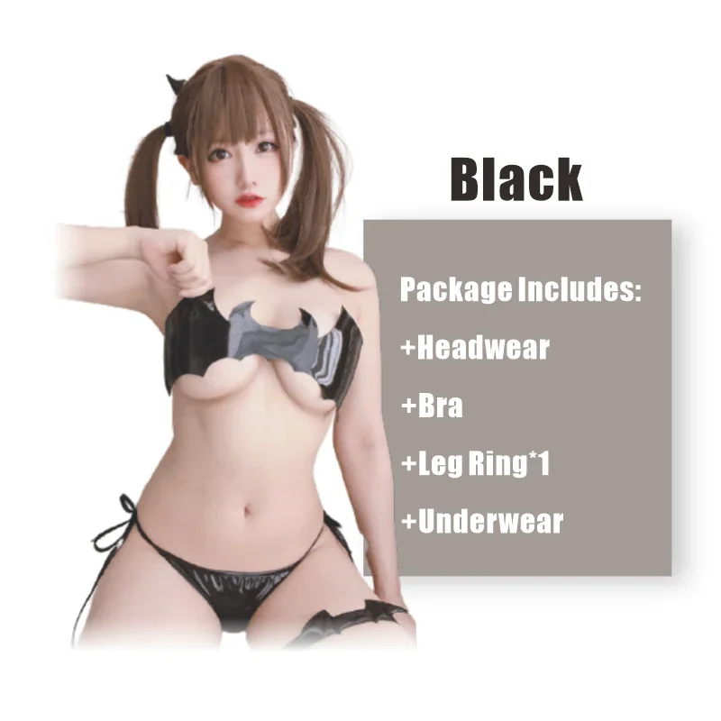 Billionm OJBK Devil Black Costume Cosplay Lingerie Role Play Outfit Leather Underwear Set Little Demon Women Unifrom Erotic Accessories