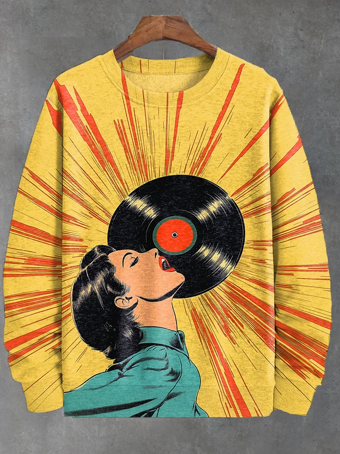 Men's Funny Retro Girl Records Art Print Sweatshirt