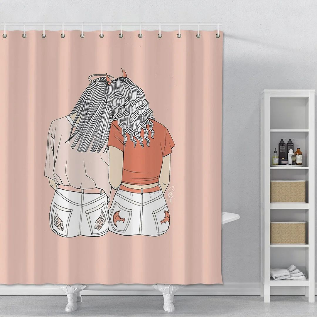 Creative Pink Shower Curtain Printed Girls Waterproof Shower Curtain For Bathroom Polyester Fabric Curtain With Hooks Home Decor