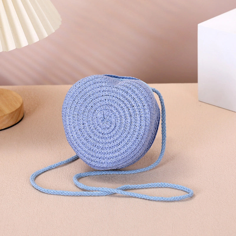 Kid’S Straw Heart Shape Cute Heart-shaped Zipper Shoulder Bag