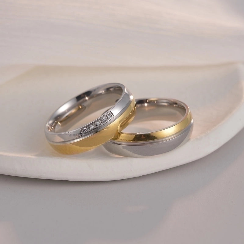 Minimalist Geometric Color Block 201 Stainless Steel Rhinestones Gold Plated Plating Inlay Rings