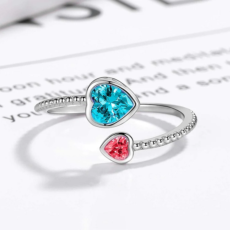 For My Unbiological Daughter -  Forever Double Heart Birthstone Custom Ring