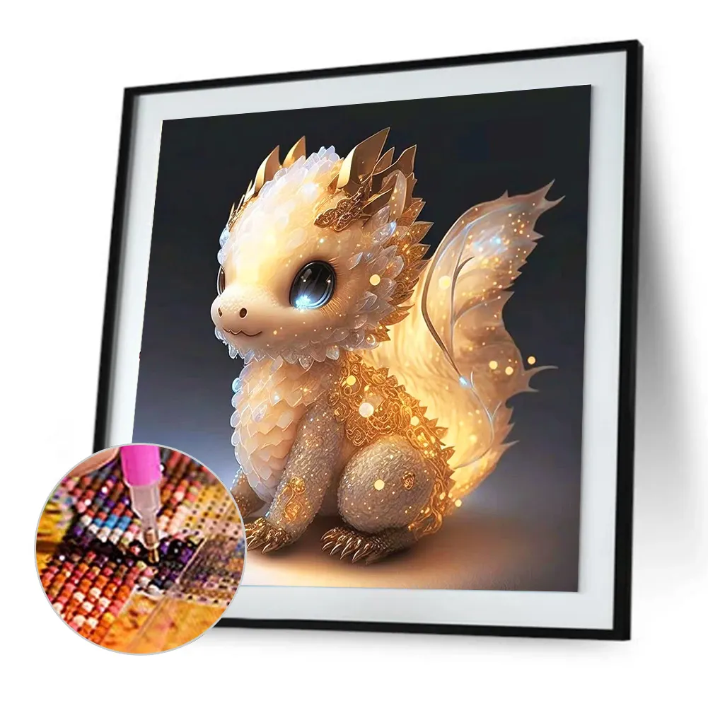 Full Round Diamond Painting 30*30cm - Golden Little Dinosaur