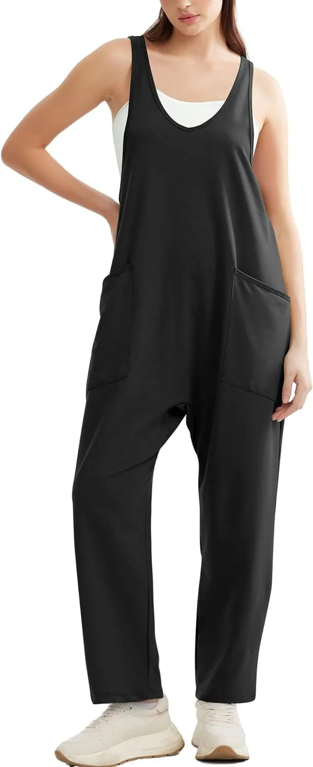 Women's Summer Casual Pocket Knitted One-piece Trousers Jumpsuits