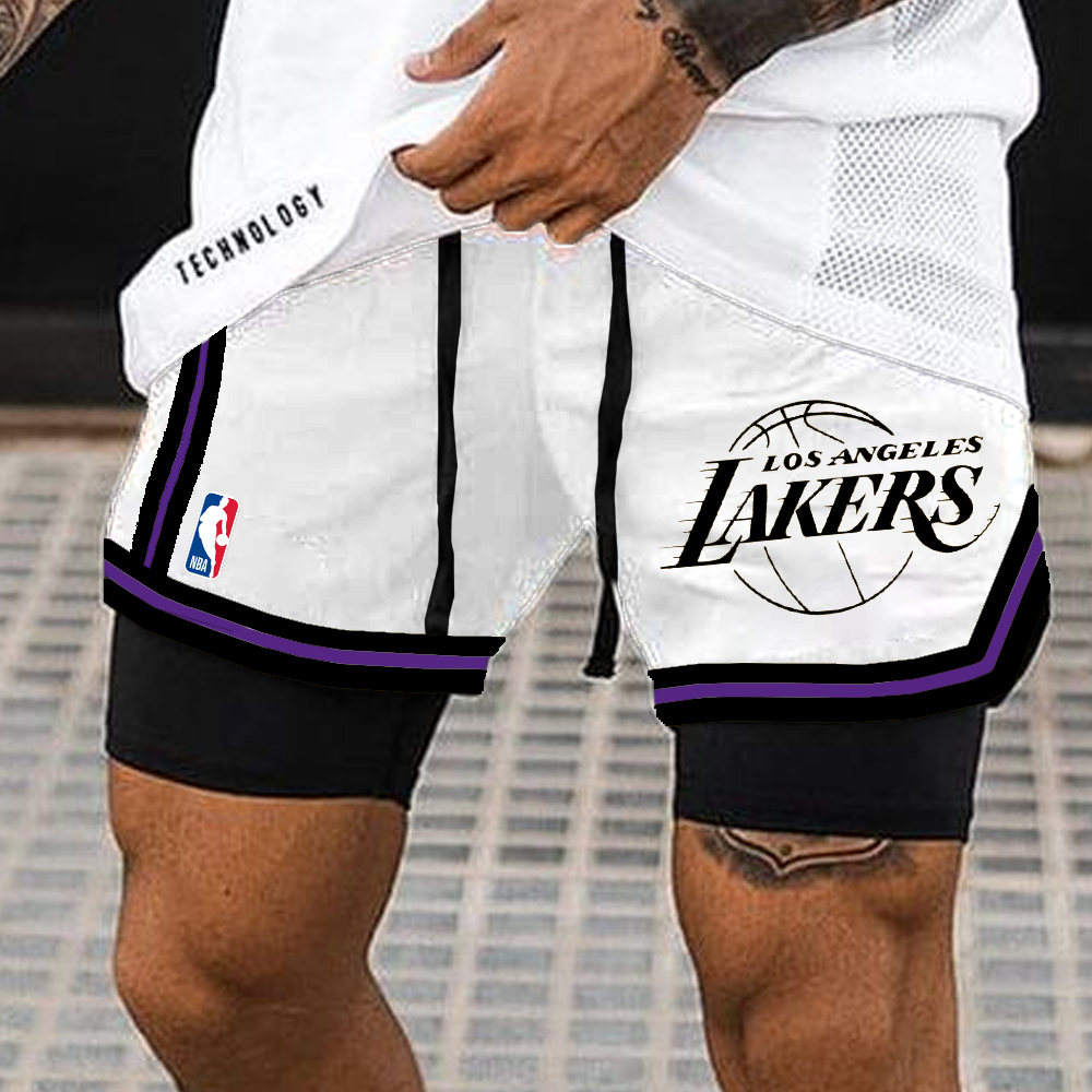 Men's NBA Lakers Sports Double Layer Shorts