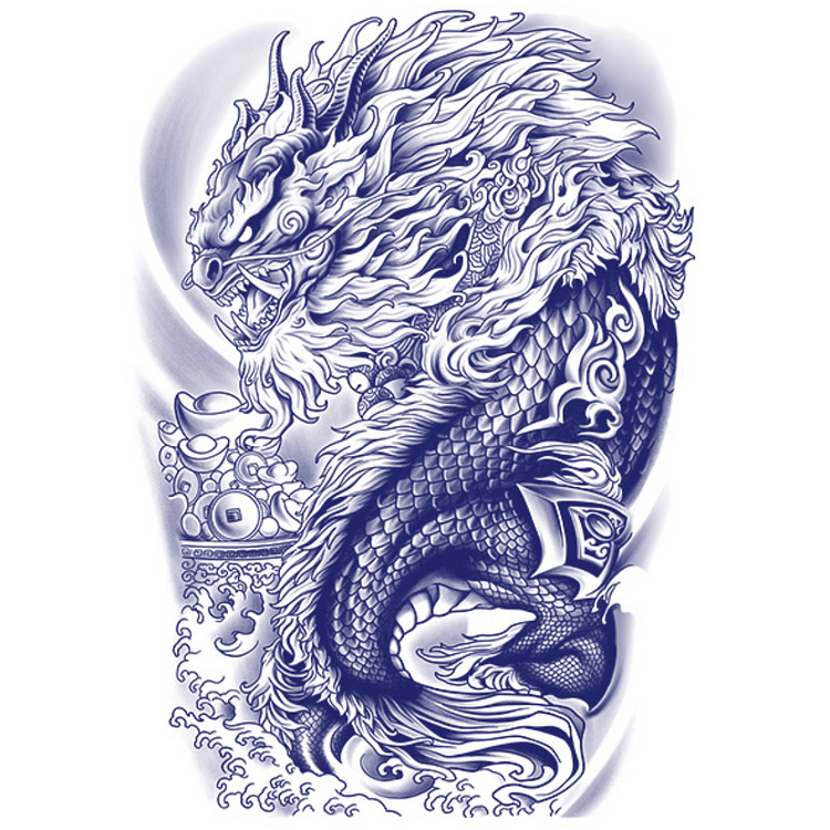 1 Sheet Dragon Chinese Full Back Semi-Permanent Tattoos