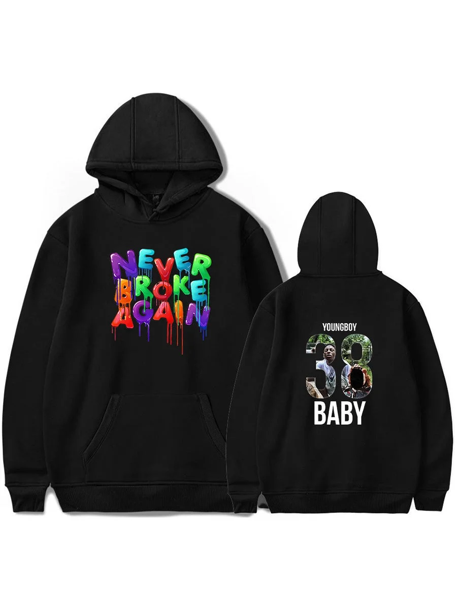 Never Broke Again Hoodie Letters Floral Hip Hop Rapper Hoodie