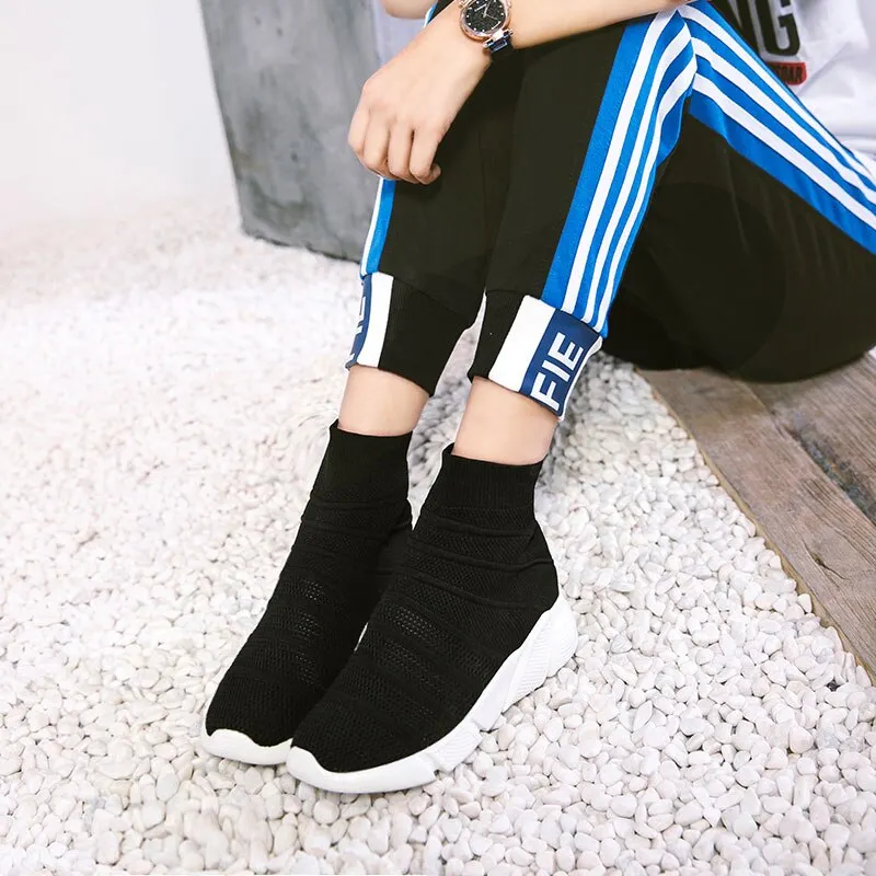 MWY Socks Flats Shoes Women Breathable Air Mesh Sneakers Zapatillas Mujer Deportiva Stretch Fabric Casual Shoes Walking Shoes