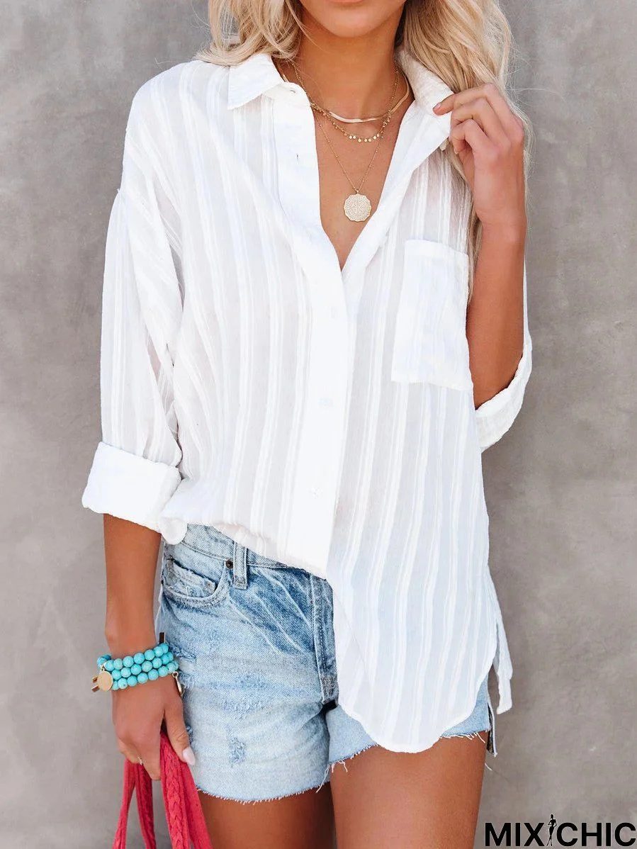 Casual 3/4 Sleeve Cotton-Blend Blouse