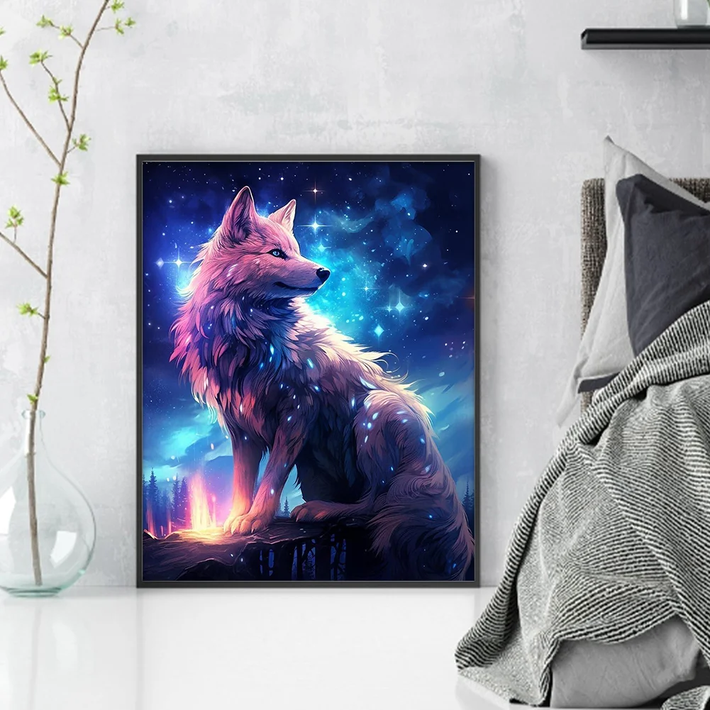 9CT Full Stamped Cross Stitch Bead Embroidery- Wolf(Canvas|41*50CM)