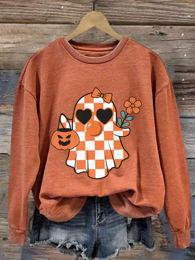 Women's Halloween Ghost Print Casual Sweatshirt
