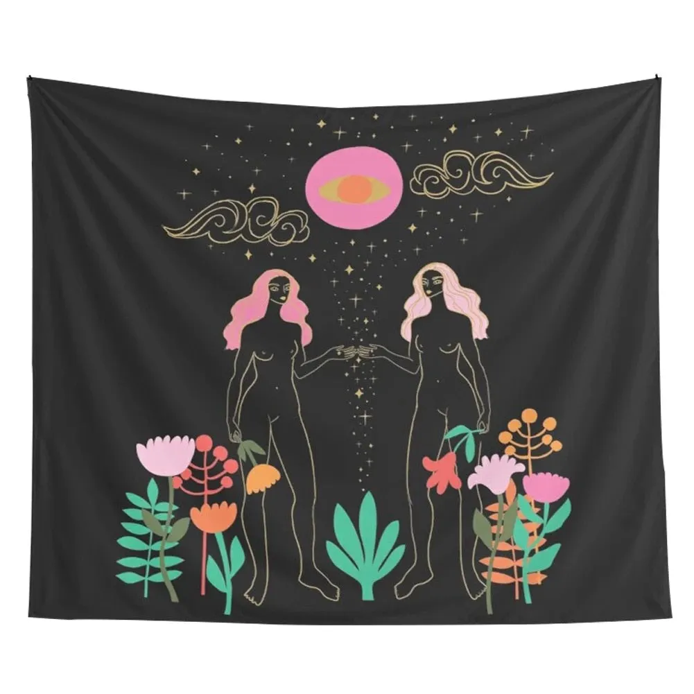Abstract psychedelic tapestry Sun and moon flower woman tapestry  art decoration bedroom sofa background wall decoration cloth