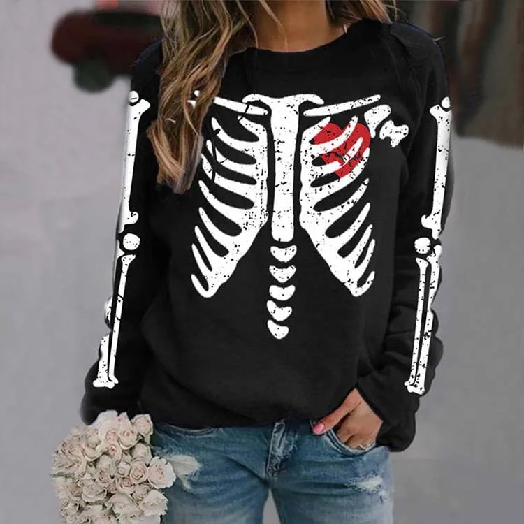 Round Collar Skeleton Design Casual Sweatshirt