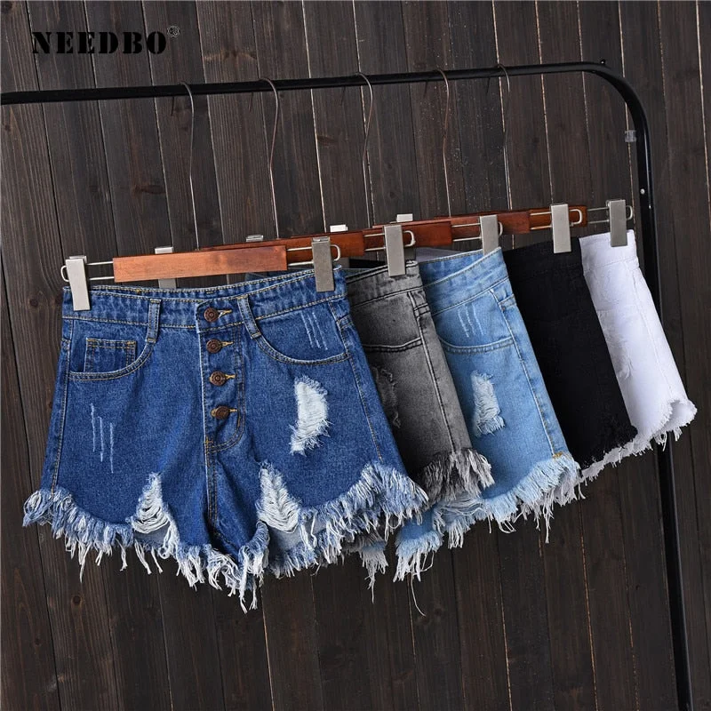 NEEDBO Shorts Jeans Summer Women Denim Shorts High Waist Casual Short Femme Plus Size 6XL Hole Sexy Ladies Hot Short Pants Mujer