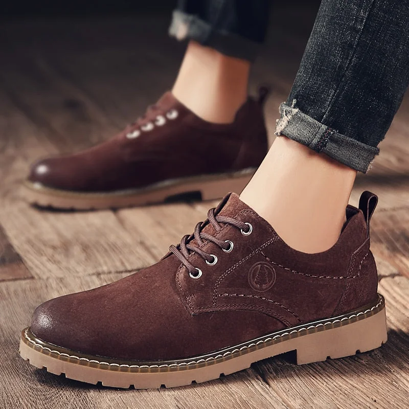 100% Genuine Leather Oxfords Shoes Men Cow Leather Casual Shoes Male Outdoor High Quality Mens Flats Lace-Up Footwear Walkerpeak