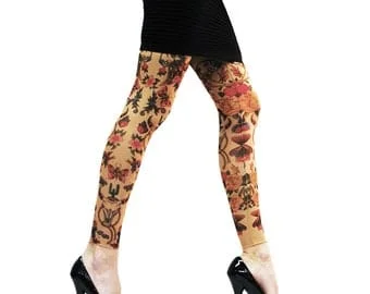 pornhint Pornhint Wild Rose Ladies Vintage Yellow Rose Cowgirl Southwest Tattoo Leggings, Tan