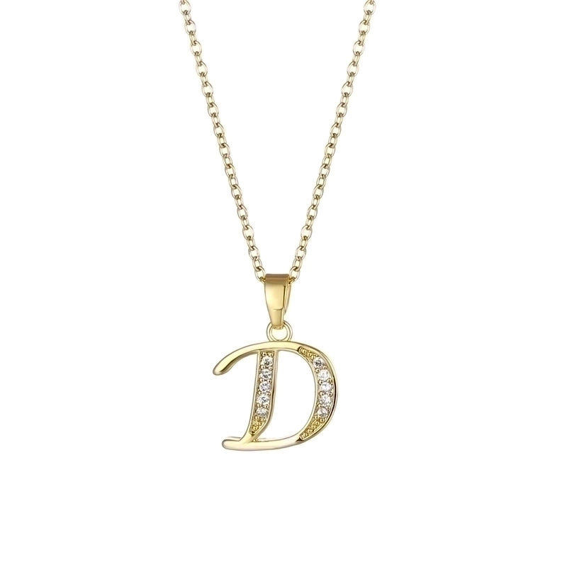 Stainless Steel Titanium Steel 18K Gold Plated Fashion Plating Inlay Letter Zircon Pendant Necklace