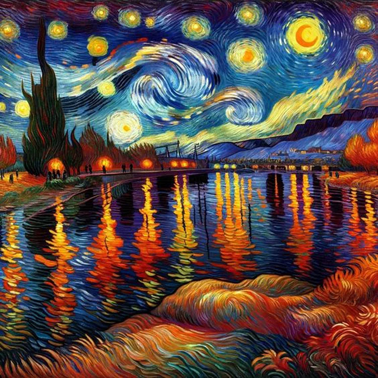 Lake Under The Stars In Van Gogh'S Eyes 30*30CM (Canvas) Full Round Drill Diamond Painting gbfke