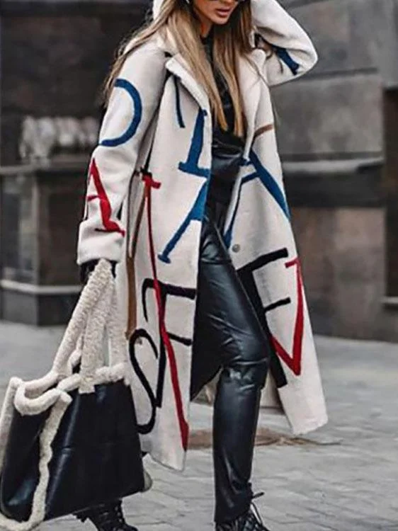 Mayoulove Loose Large Print windbreaker Lapel coat-Mayoulove