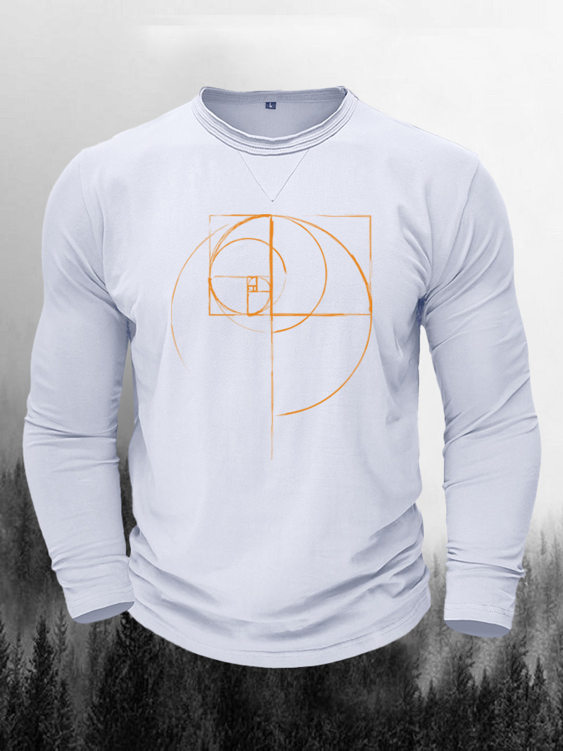 Men's Linear Geometric Pattern Cotton round Neck Long Sleeve T-shirt