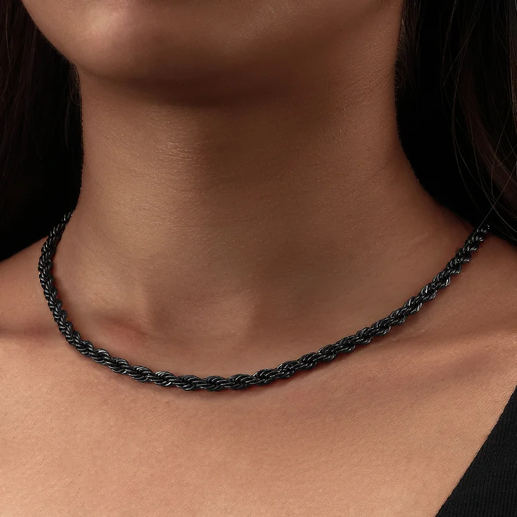 3/4/5/6/7/9MM Black 18k IP Black Gold Plated Rope Chain Necklace