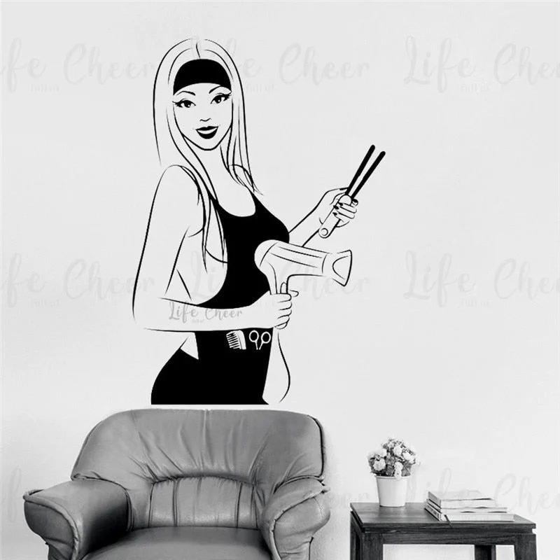 Hair Salon Hairdressing Wall Stickers Hair Stylist Women Vinyl Decals Beauty Studio Decoration Barbershop Window Poster AC289